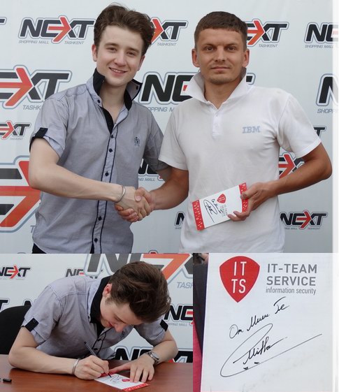 Misha Ge figure skater with ITTS employee in Tashkent